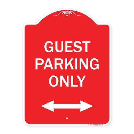 Signmission Guest Parking W/ Bidirectional Arrow, Red & White Aluminum Sign, 18" x 24", RW-1824-23930 A-DES-RW-1824-23930